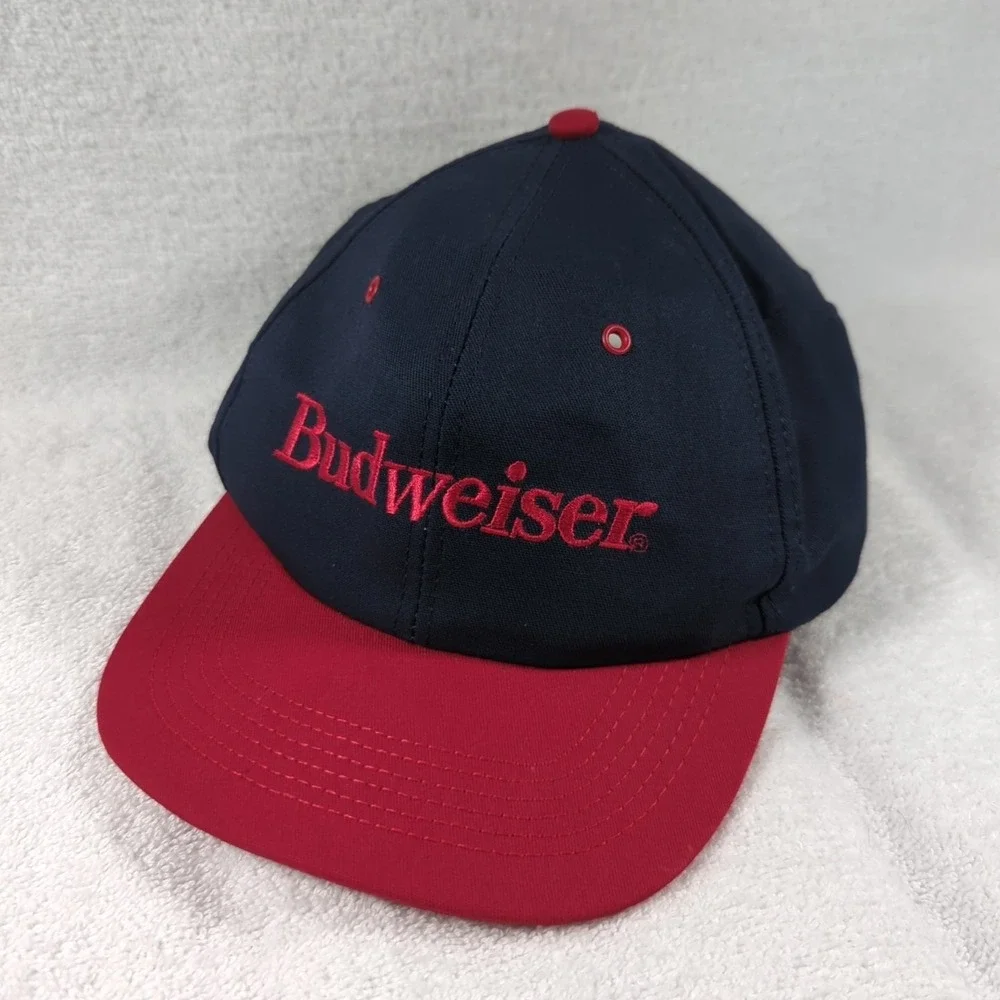 Vintage 90s Budweiser Snapback Hat Cap Blue Red Embroidered Made In USA